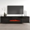 Mobile porta tv 183x38h cm 2 ante con camino elettrico nero lucido Armando