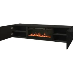 Mobile porta tv 183x38h cm 2 ante con camino elettrico nero lucido Armando