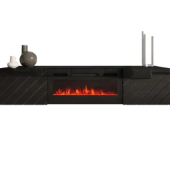 Mobile porta tv 183x38h cm 2 ante con camino elettrico nero lucido Armando