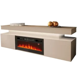 Mobile porta TV 190x59h cm 2 ante con caminetto elettrico con LED beige cashmere Lumus