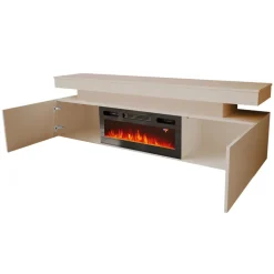 Mobile porta TV 190x59h cm 2 ante con caminetto elettrico con LED beige cashmere Lumus