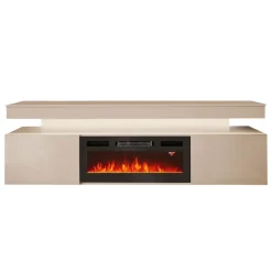 Mobile porta TV 190x59h cm 2 ante con caminetto elettrico con LED beige cashmere Lumus