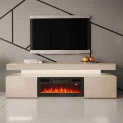 Mobile porta TV 190x59h cm 2 ante con caminetto elettrico con LED beige cashmere Lumus