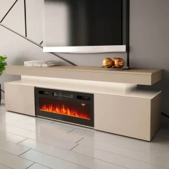 Mobile porta TV 190x59h cm 2 ante con caminetto elettrico con LED beige cashmere Lumus