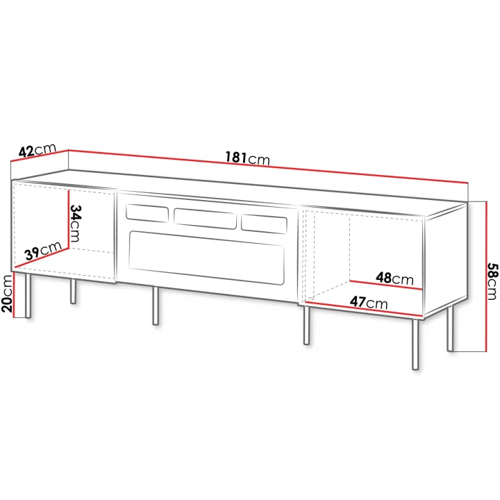 Mobile porta TV 181x58h cm 2 ante con elettrico caminetto noce cannettato Gabiot