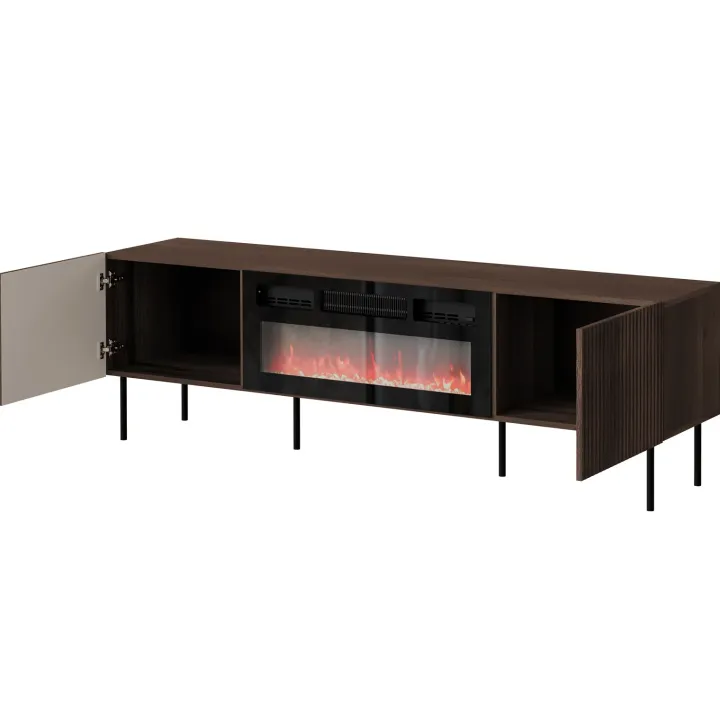 Mobile porta TV 181x58h cm 2 ante con elettrico caminetto noce cannettato Gabiot