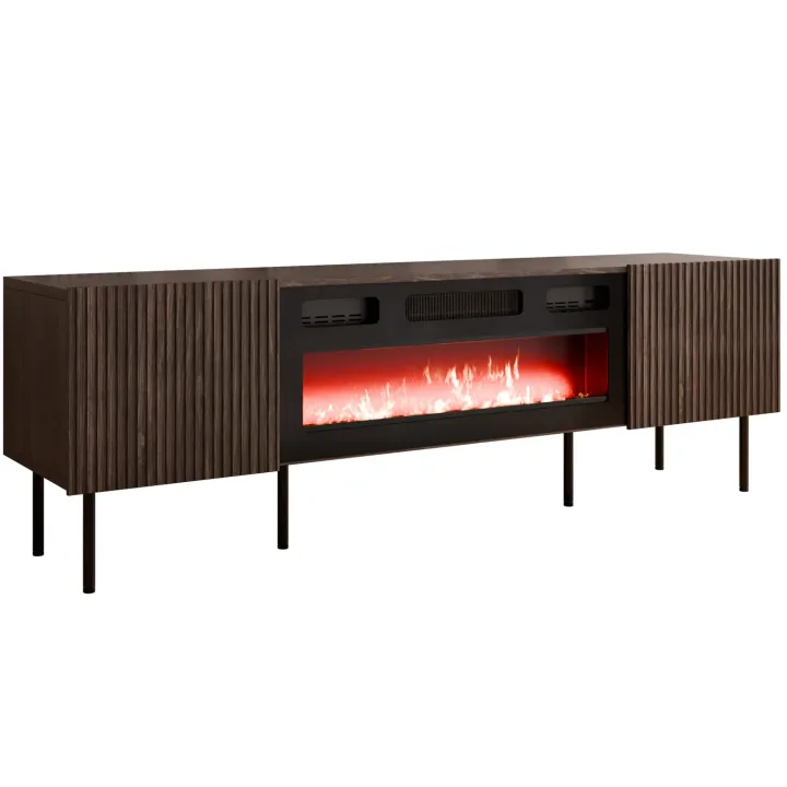 Mobile porta TV 181x58h cm 2 ante con elettrico caminetto noce cannettato Gabiot