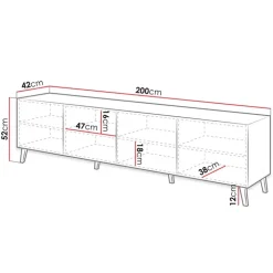 Mobile porta TV 200x52h cm 4 ante con frontale decorato nero lucido Placida