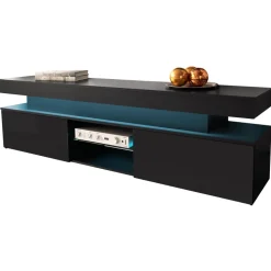 Mobile porta TV 190x54h cm 2 ante con LED nero Lumus