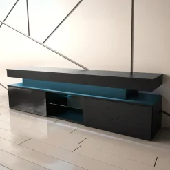 Mobile porta TV 190x54h cm 2 ante con LED nero Lumus
