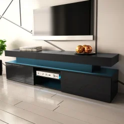 Mobile porta TV 190x54h cm 2 ante con LED nero Lumus