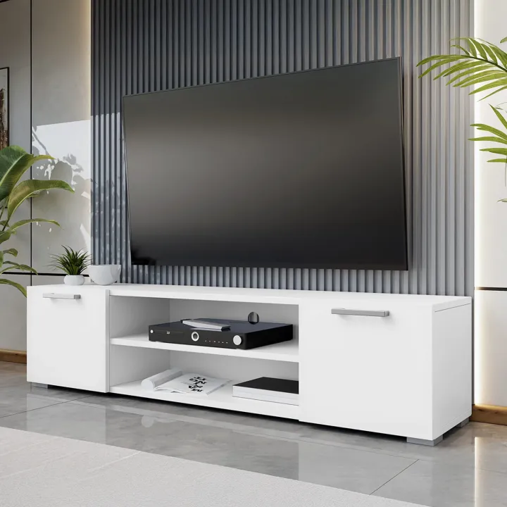Mobile porta TV 156x36h cm 2 ante design moderno bianco Pastello