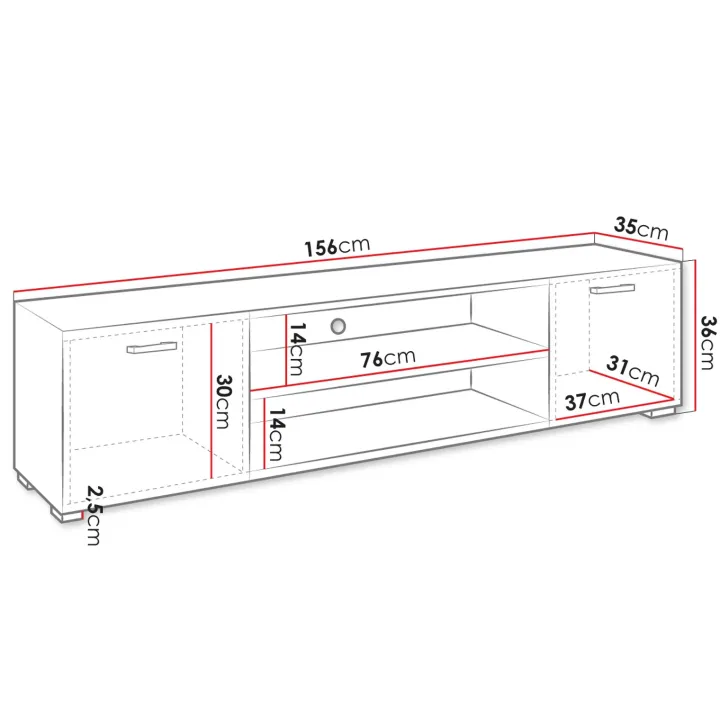 Mobile porta TV 156x36h cm 2 ante design moderno bianco Pastello