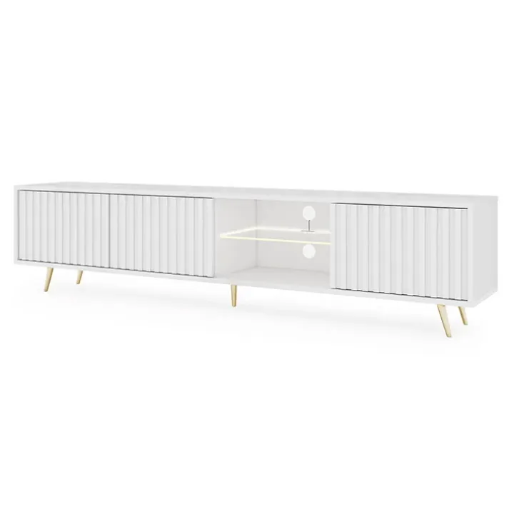 Mobile porta TV 175x45h cm 3 ante e vano a giorno bianco cannettato oro Celestia