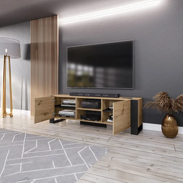Mobile porta TV 160x51h cm 2 ante industrial rovere nero Elbrus