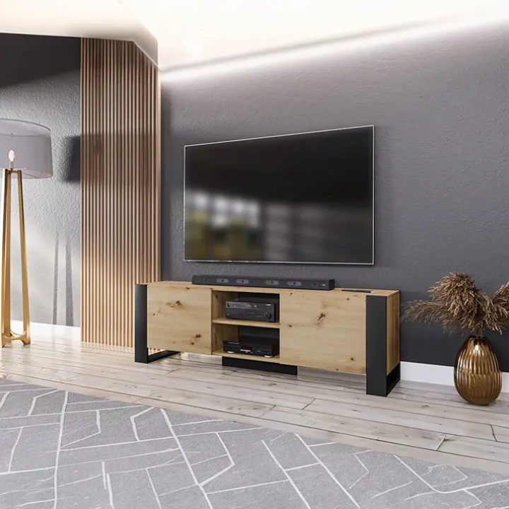 Mobile porta TV 160x51h cm 2 ante industrial rovere nero Elbrus