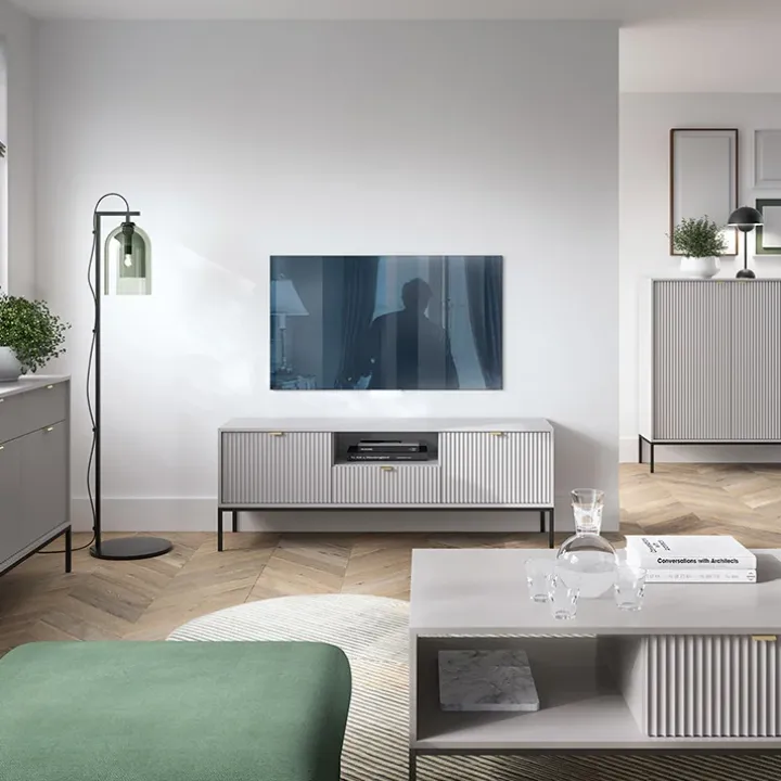 Mobile porta TV 154x56h cm 2 ante moderno soggiorno grigio Alisa