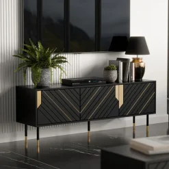 Mobile porta tv 154x55h cm 3 ante moderno nero oro Golden