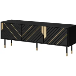 Mobile porta tv 154x55h cm 3 ante moderno nero oro Golden