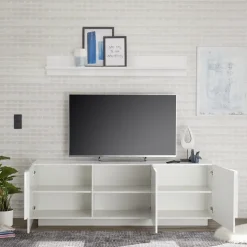 Mobile porta TV 182x63h cm 3 ante moderno bianco laccato lucido Alvarez