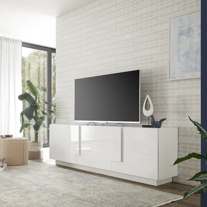 Mobile porta TV 182x63h cm 3 ante moderno bianco laccato lucido Alvarez