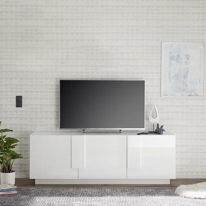 Mobile porta TV 182x63h cm 3 ante moderno bianco laccato lucido Alvarez