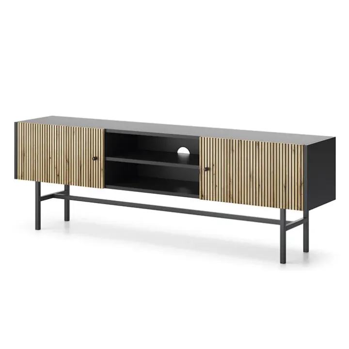 Mobile porta TV 155x52h cm 2 ante nero rovere cannettato Eterna