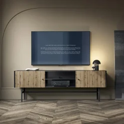 Mobile porta TV 155x52h cm 2 ante nero rovere cannettato Eterna