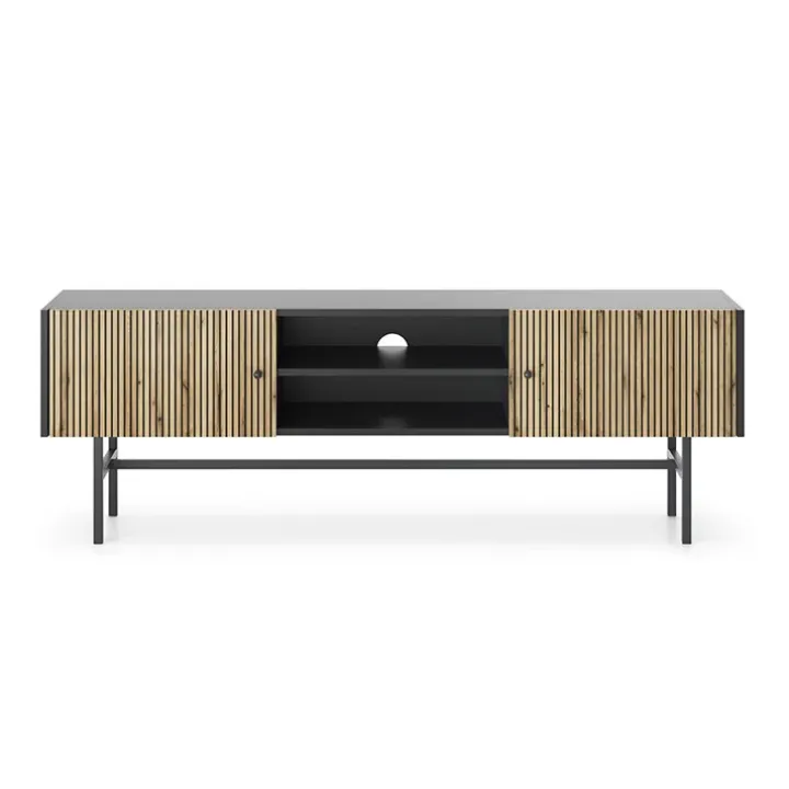 Mobile porta TV 155x52h cm 2 ante nero rovere cannettato Eterna