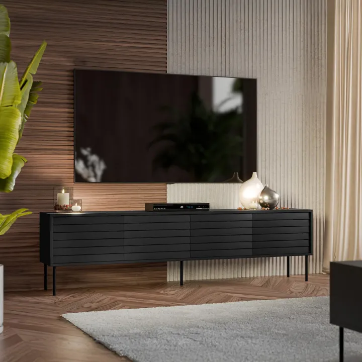 Mobile porta TV 200x60h cm 4 ante nero Wild