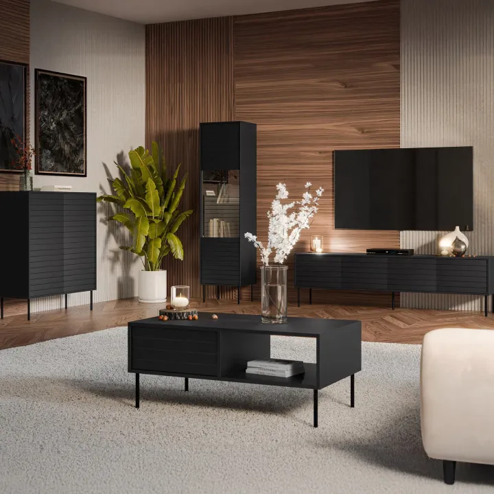 Mobile porta TV 200x60h cm 4 ante nero Wild