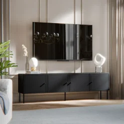 Mobile porta TV 201x60h cm 4 ante nero opaco Stark