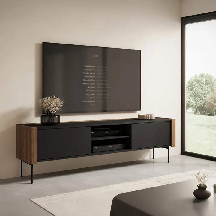 Mobile porta tv 180x53h cm 2 ante noce nero Wrappy