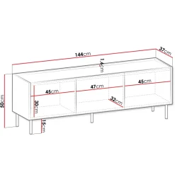 Mobile porta TV 144x50h cm 3 ante piano effetto marmo nero noce Caliva