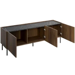 Mobile porta TV 144x50h cm 3 ante piano effetto marmo nero noce Caliva