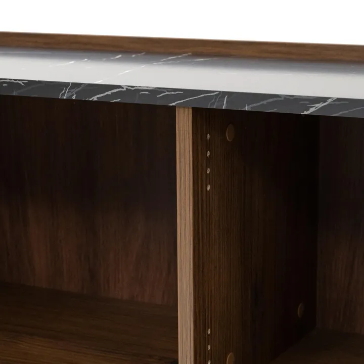 Mobile porta TV 144x50h cm 3 ante piano effetto marmo nero noce Caliva