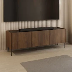 Mobile porta TV 144x50h cm 3 ante piano effetto marmo nero noce Caliva