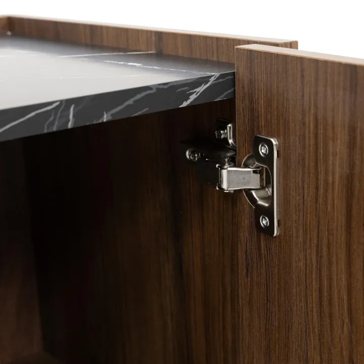 Mobile porta TV 200x50h cm 4 ante piano effetto marmo nero noce Caliva