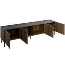 Mobile porta TV 200x50h cm 4 ante piano effetto marmo nero noce Caliva