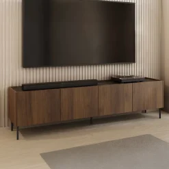 Mobile porta TV 200x50h cm 4 ante piano effetto marmo nero noce Caliva