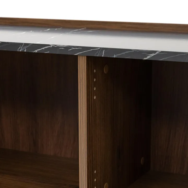 Mobile porta TV 200x50h cm 4 ante piano effetto marmo nero noce Caliva