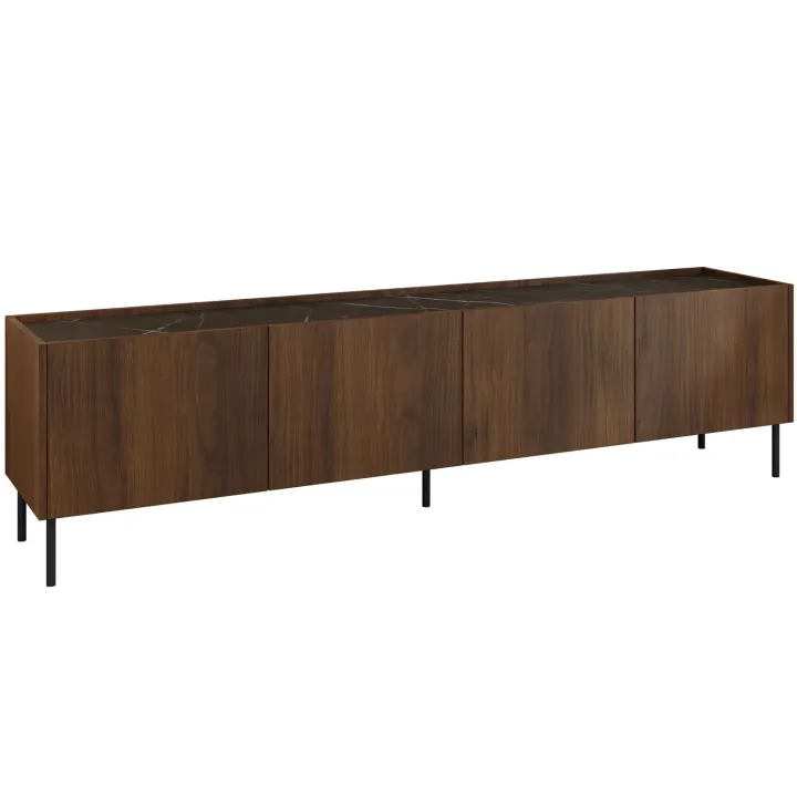 Mobile porta TV 200x50h cm 4 ante piano effetto marmo nero noce Caliva