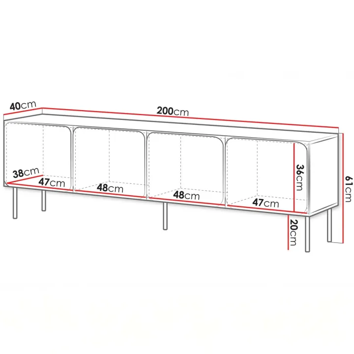 Mobile porta tv 200x61h cm 4 ante rosso mattone Maya
