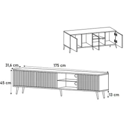 Mobile porta TV 175x45h cm 3 ante rovere cannettato nero Celestia