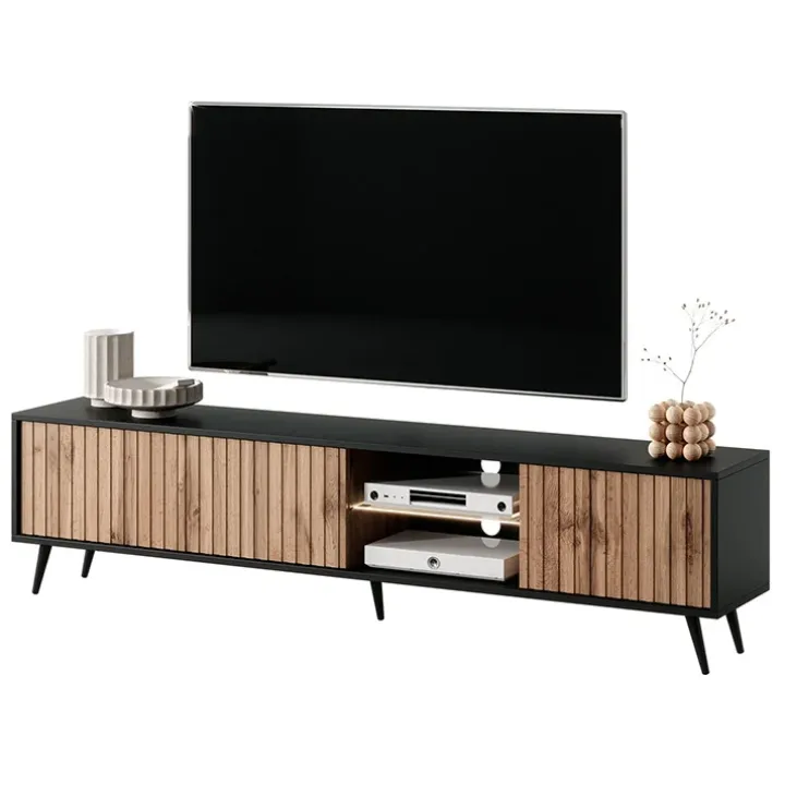 Mobile porta TV 175x45h cm 3 ante rovere cannettato nero Celestia