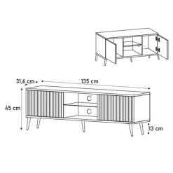 Mobile porta TV 135x45h cm 2 ante rovere cannettato nero Celestia