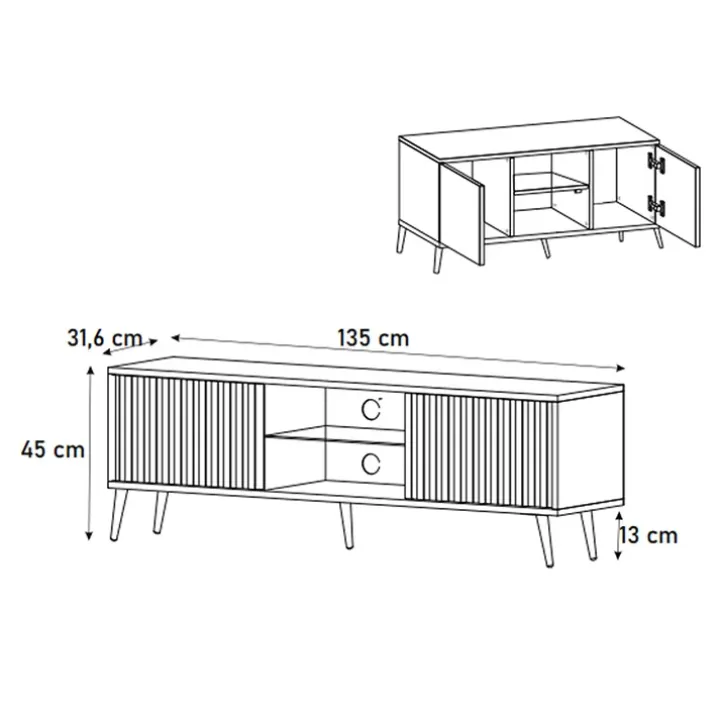 Mobile porta TV 135x45h cm 2 ante rovere cannettato nero Celestia