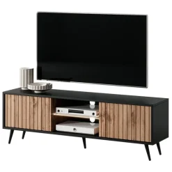 Mobile porta TV 135x45h cm 2 ante rovere cannettato nero Celestia