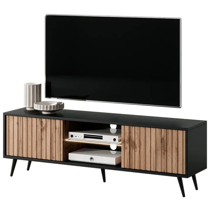 Mobile porta TV 135x45h cm 2 ante rovere cannettato nero Celestia