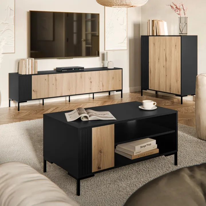 Mobile porta TV 200x54h cm 4 ante rovere nero Duble